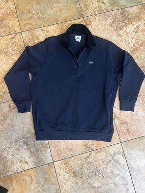 Lacoste Men's Navy Quarter-Zip Sweater with Green Crocodile